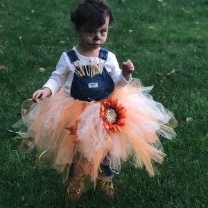 Orange Tulle Skirt with Sunflower Accent